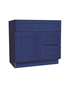 Navy Blue Shaker Vanity Sink Base Drawer Right Cabinet 30"W Largo - Buy Cabinets Today