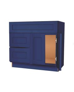 Navy Blue Shaker Vanity Sink Base Drawer Left Cabinet 36"W Largo - Buy Cabinets Today