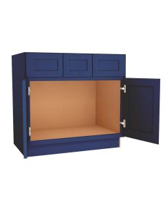 Navy Blue Shaker Vanity Sink Base Cabinet with Drawers 36"W Largo - Buy Cabinets Today
