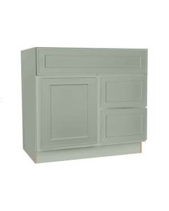 Craftsman Lily Green Shaker Vanity Sink Base Drawer Right Cabinet 30" Largo - Buy Cabinets Today