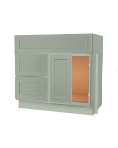 Craftsman Lily Green Shaker Vanity Sink Base Drawer Left Cabinet 36" Largo - Buy Cabinets Today