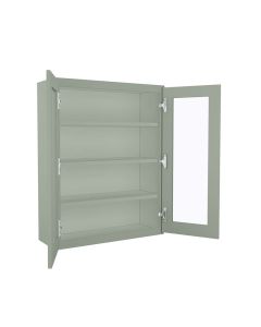 Craftsman Lily Green Shaker Wall Open Frame Glass Door Cabinet 30"W x 42"H Largo - Buy Cabinets Today