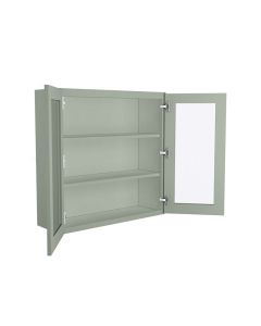 Craftsman Lily Green Shaker Wall Open Frame Glass Door Cabinet 36"W x 36"H Largo - Buy Cabinets Today