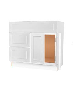 Craftsman White Shaker Vanity Sink Base Drawer Left Cabinet 36" Largo - Buy Cabinets Today