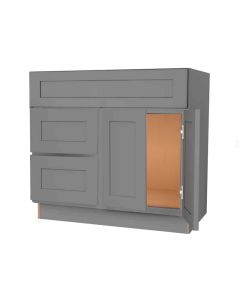 Grey Shaker Elite Vanity Sink Base Drawer Left Cabinet 36"W Largo - Buy Cabinets Today
