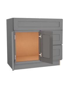 Grey Shaker Elite Vanity Sink Base Drawer Right Cabinet 36"W Largo - Buy Cabinets Today